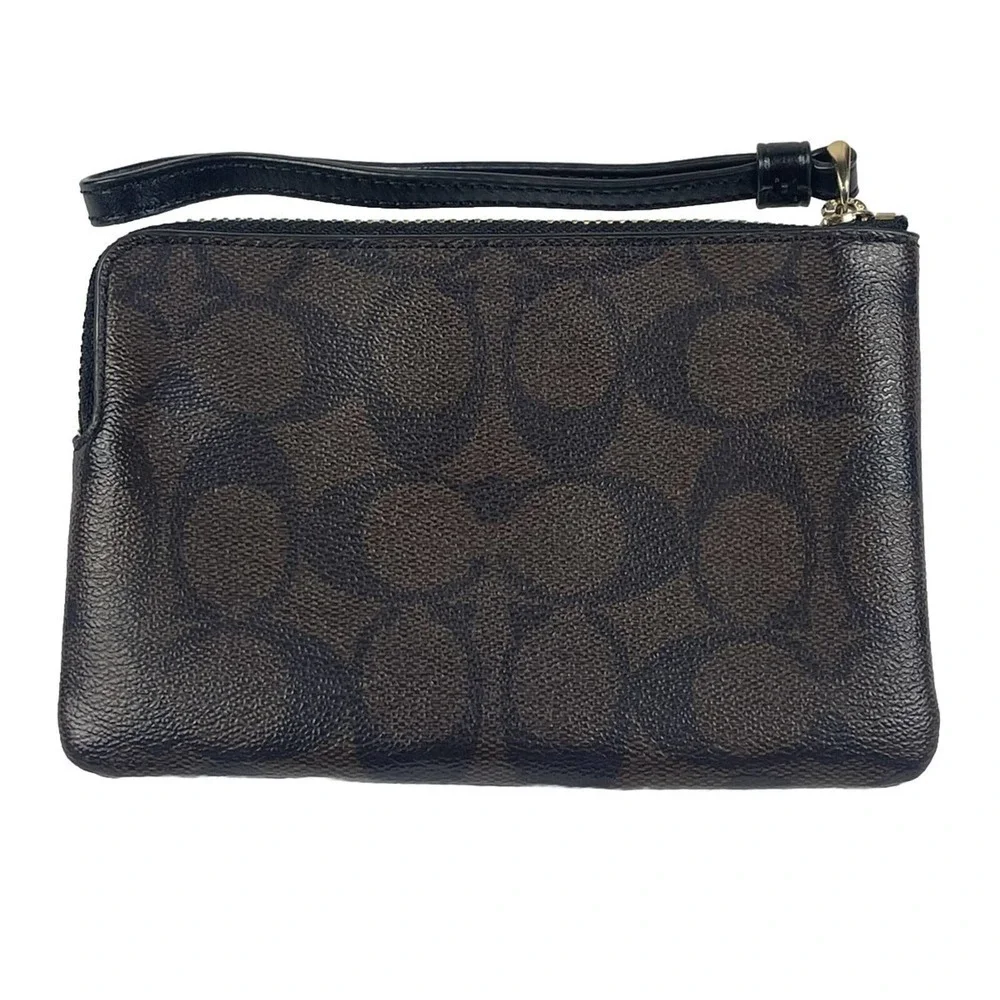 Coach Wallet Corner Zip Signature PVC Wristlet Two-Tone Dark Brown EUC Wallet - Picture 9 of 15